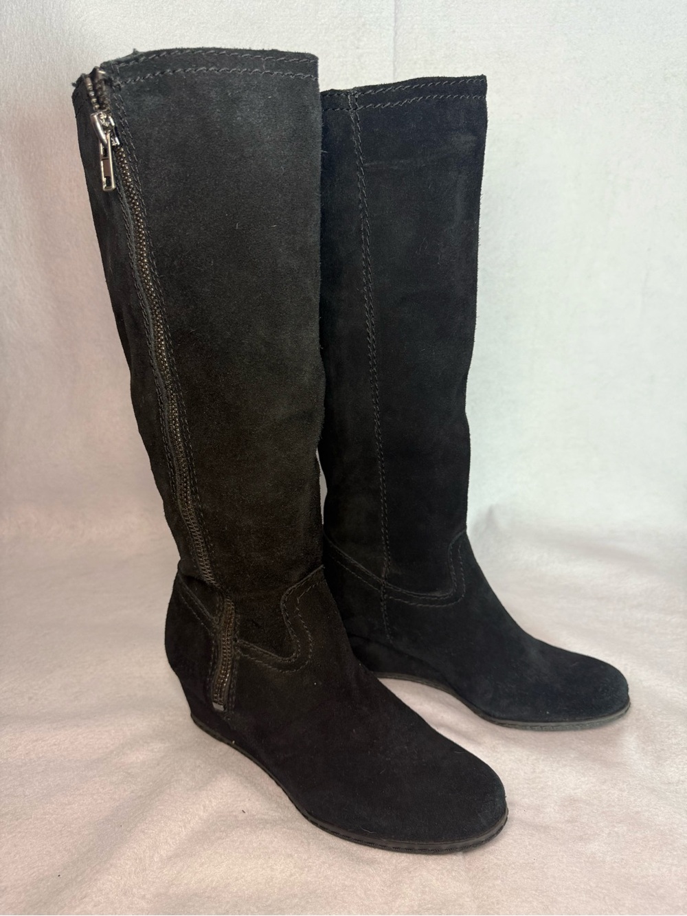 Franco Sarto Black Suede Knee-High Wedge Boots